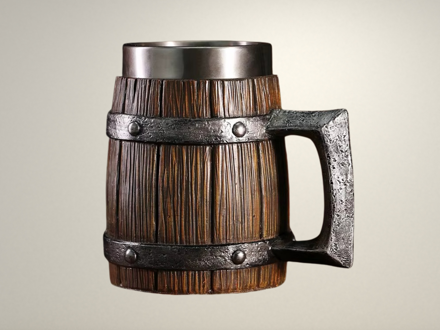 CupWize 600ml Wooden Barrel Mug with Stainless Steel Lining