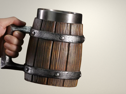 CupWize 600ml Wooden Barrel Mug with Stainless Steel Lining