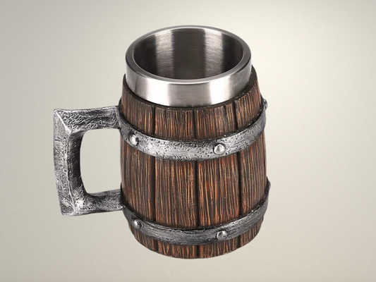 CupWize 600ml Wooden Barrel Mug with Stainless Steel Lining