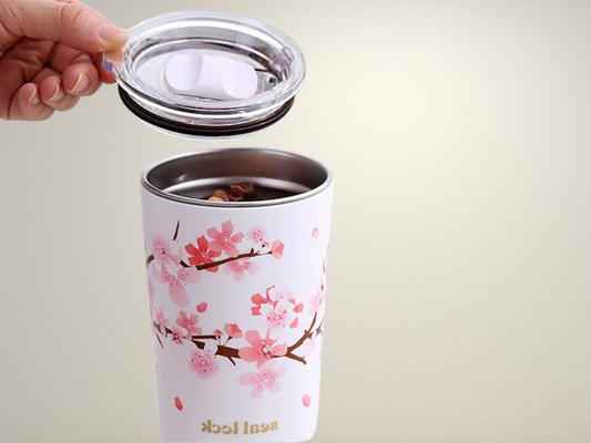 CupWize Cherry Blossom Stainless Steel Thermal Travel Mug – Leak-Proof Insulated Coffee & Tea Tumbler