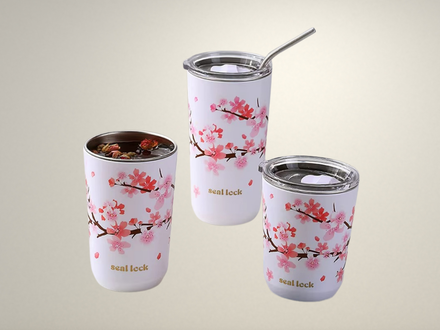 CupWize Cherry Blossom Stainless Steel Thermal Travel Mug – Leak-Proof Insulated Coffee & Tea Tumbler