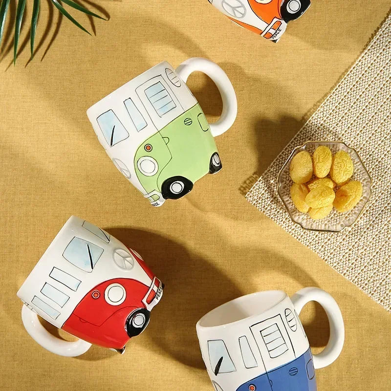 CupWize Bus Mug – 400ml Handcrafted Cartoon Ceramic Coffee, Milk & Tea Cup
