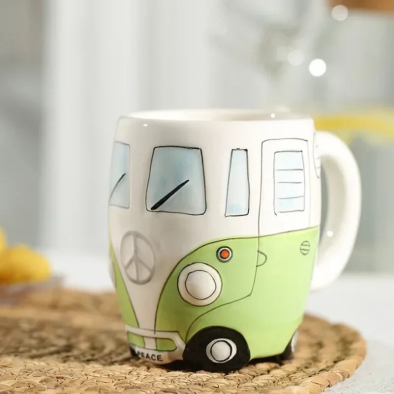 CupWize Bus Mug – 400ml Handcrafted Cartoon Ceramic Coffee, Milk & Tea Cup