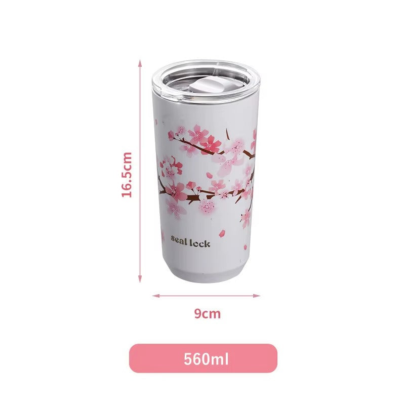 CupWize Cherry Blossom Stainless Steel Thermal Travel Mug – Leak-Proof Insulated Coffee & Tea Tumbler