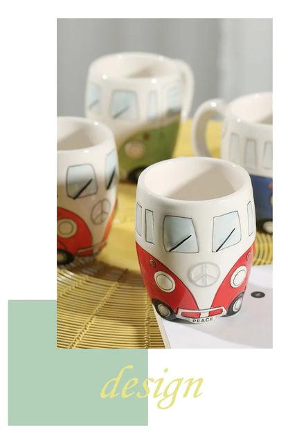 CupWize Bus Mug – 400ml Handcrafted Cartoon Ceramic Coffee, Milk & Tea Cup