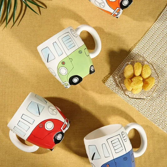 CupWize Bus Mug – 400ml Handcrafted Cartoon Ceramic Coffee, Milk & Tea Cup
