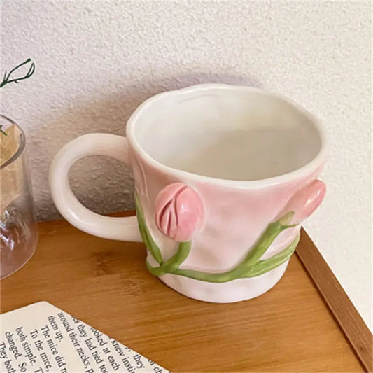 CupWize Embossed Rose Ceramic Mug – Elegant Coffee & Tea Cup