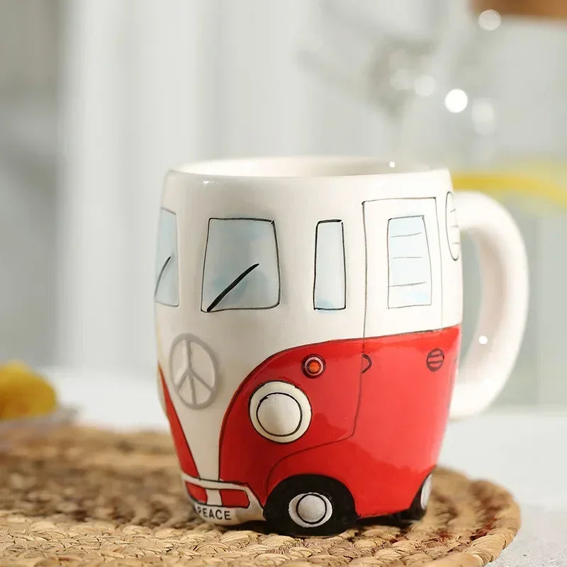 CupWize Bus Mug – 400ml Handcrafted Cartoon Ceramic Coffee, Milk & Tea Cup