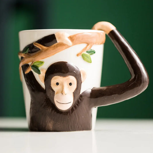 CupWize Funny Gibbon Ceramic Mug – 3D Monkey Design Coffee & Milk Cup